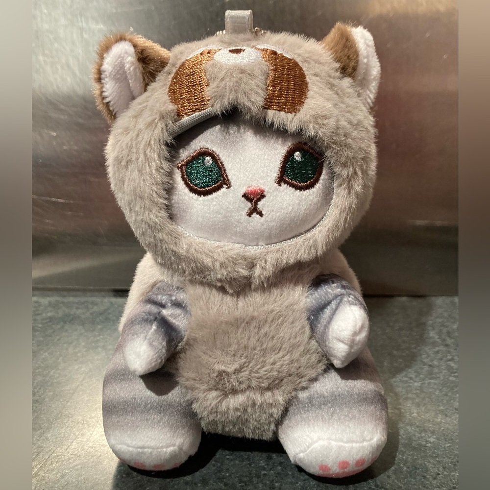🦝🐱 NWOT 18.5cm Mofusand Cat Grey Raccoon Costume Soft Plush Stuff Doll Keychain